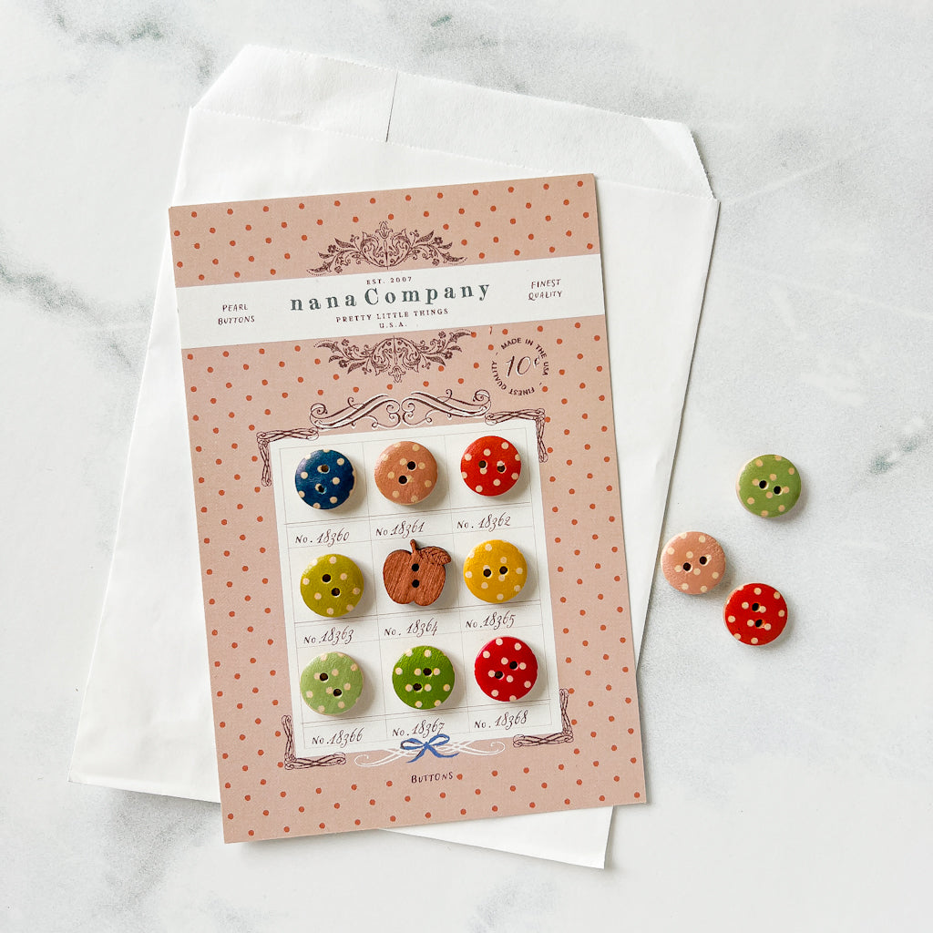 Apple Seed NanaCompany Button Card | Set of 9 buttons