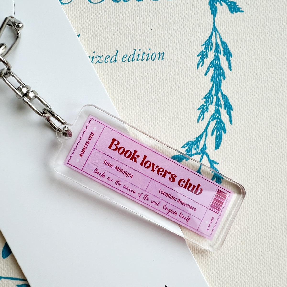 Book Lovers Club Acrylic Zipper Pull Keychain Charm