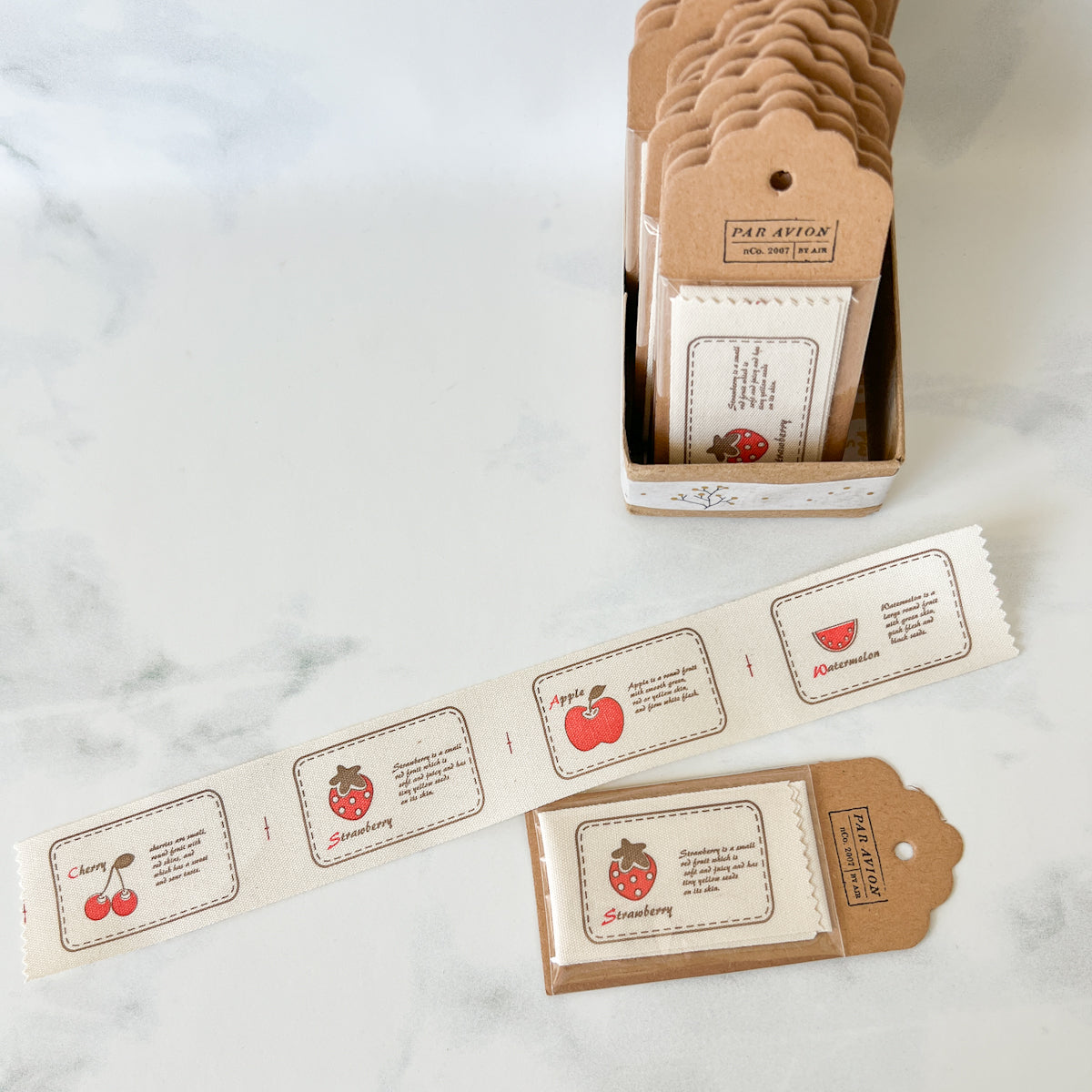 Bordered Fruit Printed Cotton Labels | Strawberry Set