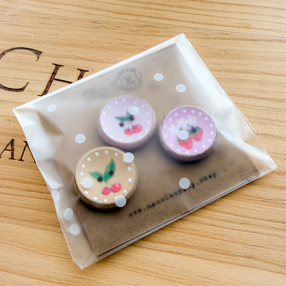Handpainted Cherry + Strawberry wood buttons | Set of Three