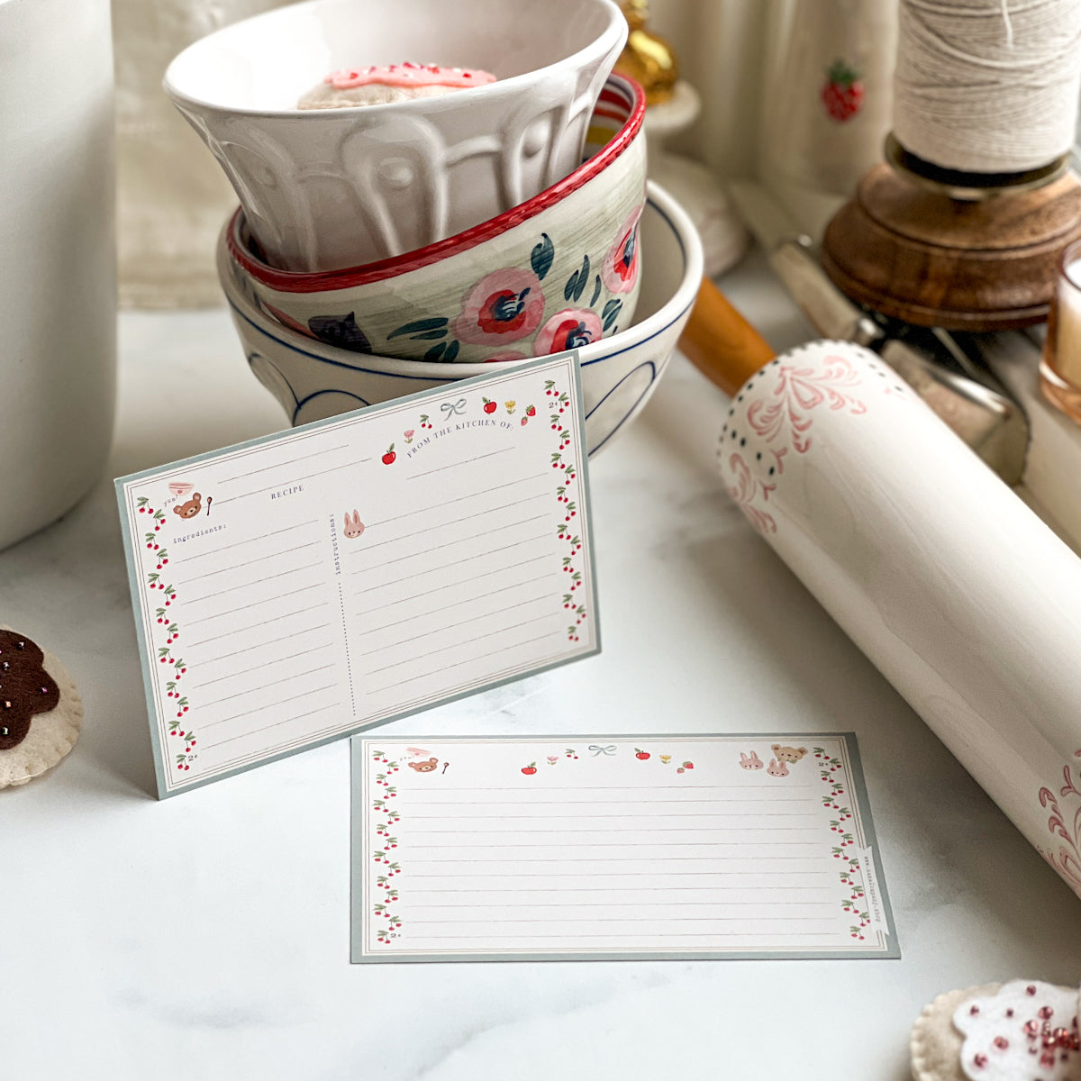 Cherry Border Recipe Cards | Set of ten