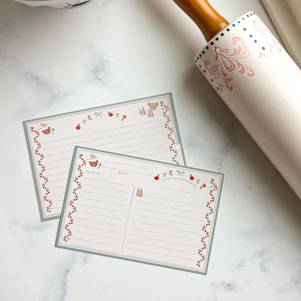 Cherry Border Recipe Cards | Set of ten