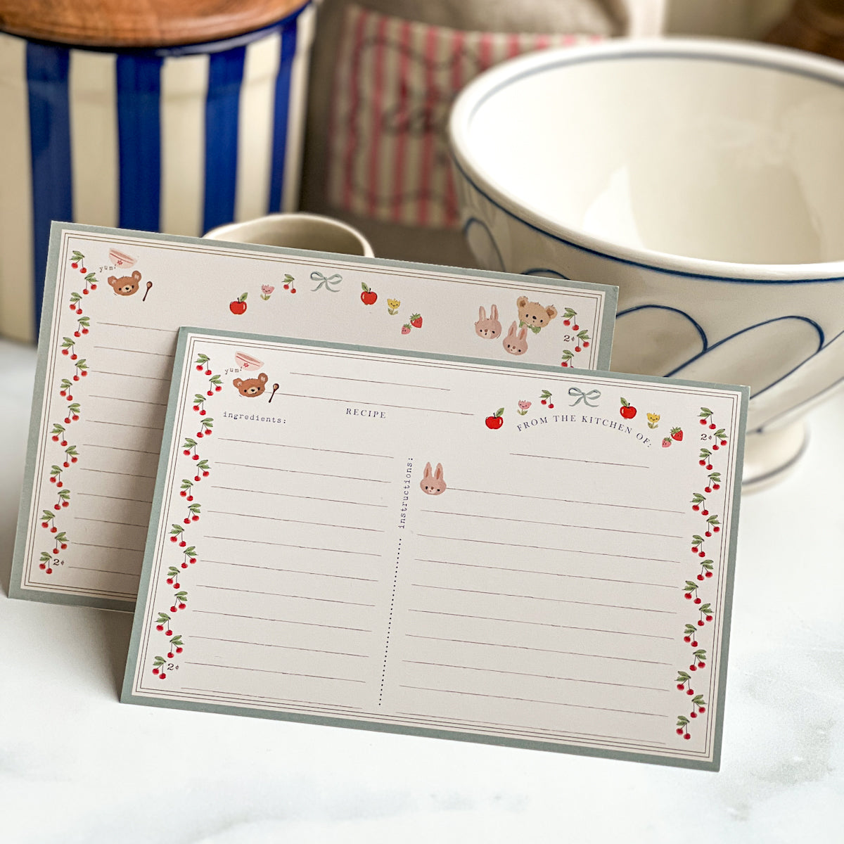 Cherry Border Recipe Cards | Set of ten