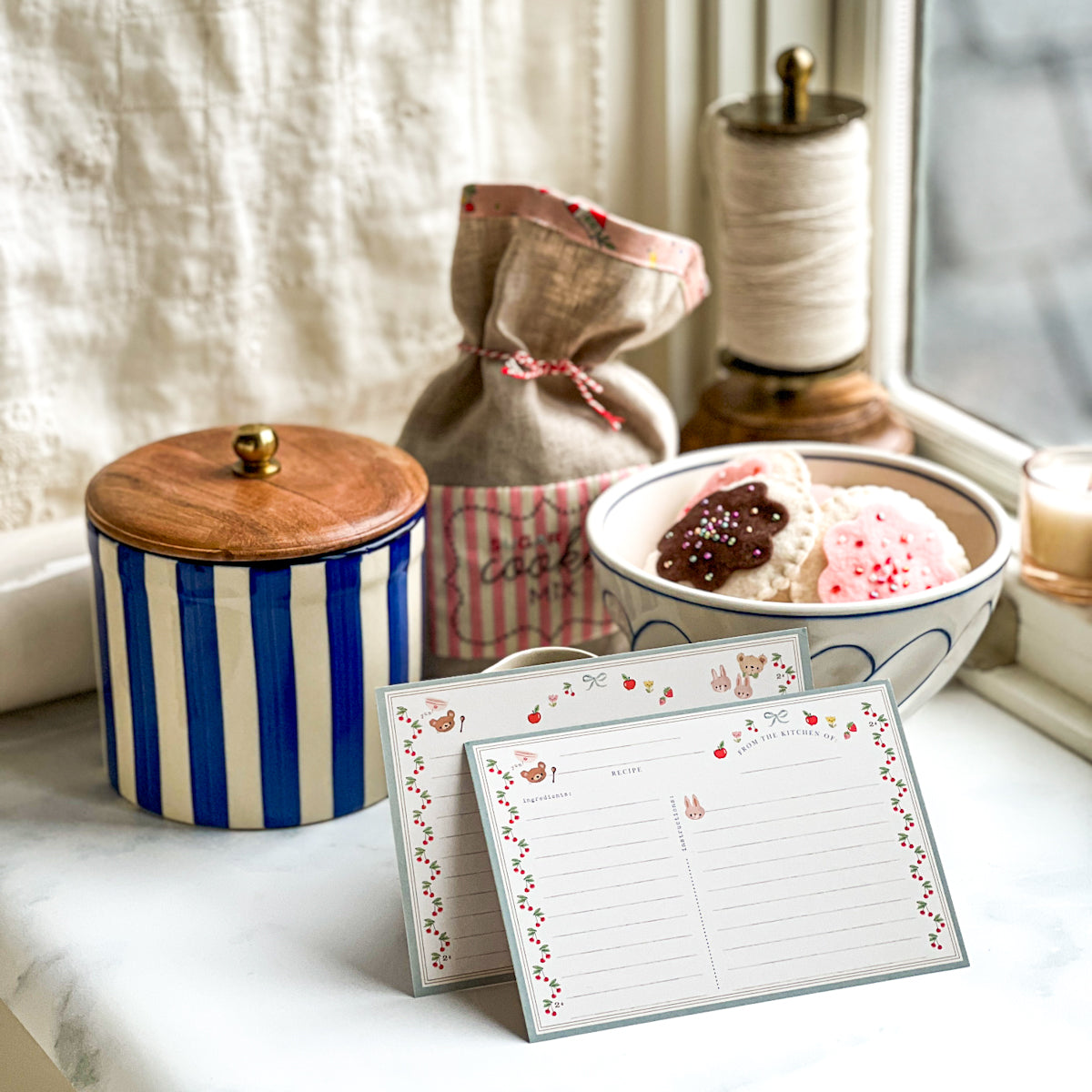Cherry Border Recipe Cards | Set of ten