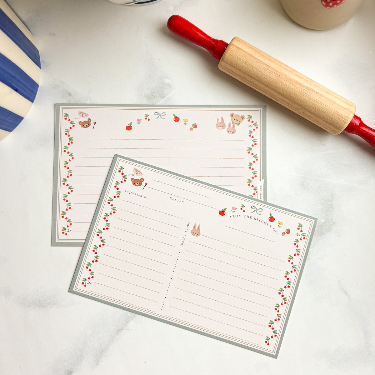 Cherry Border Recipe Cards | Set of ten
