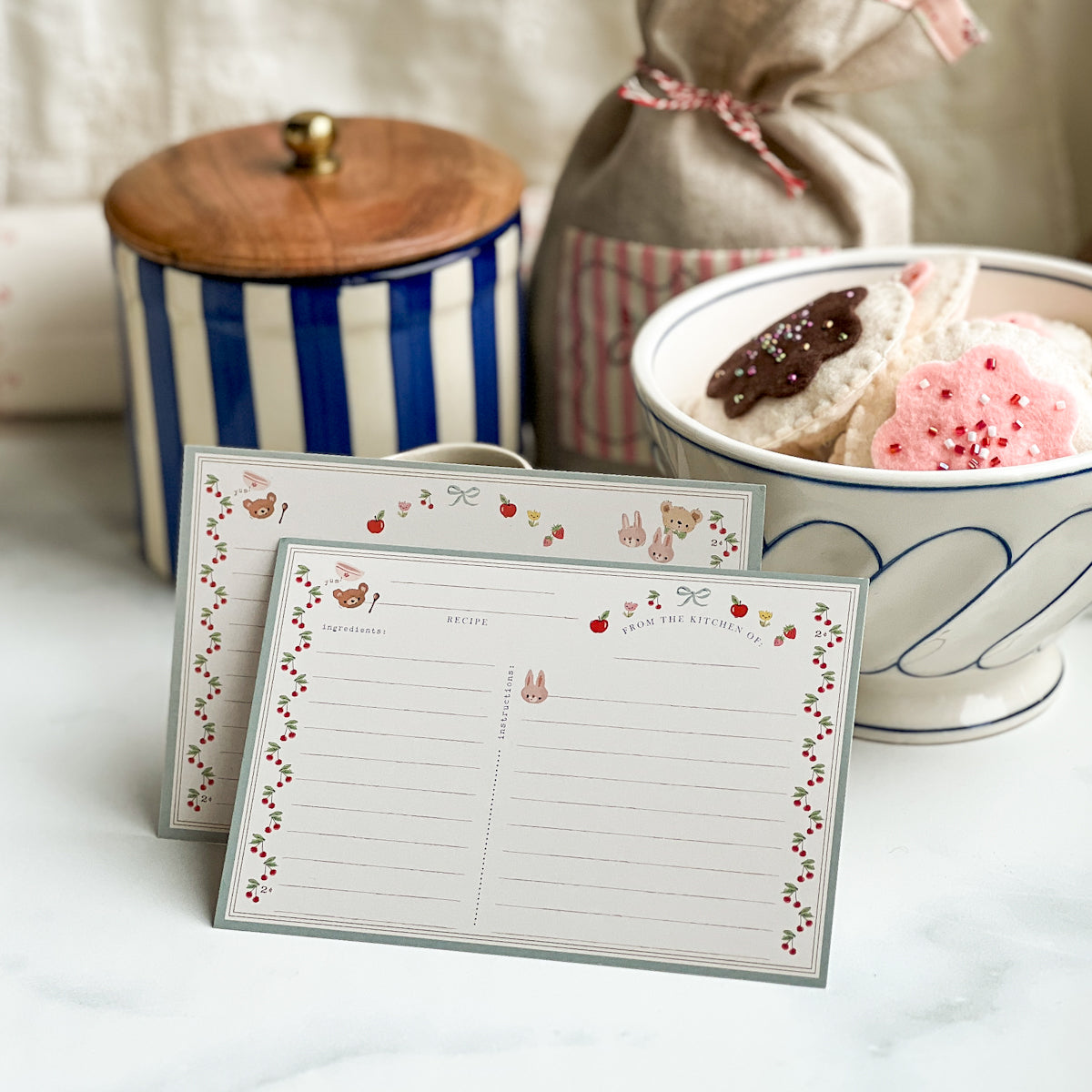Cherry Border Recipe Cards | Set of ten
