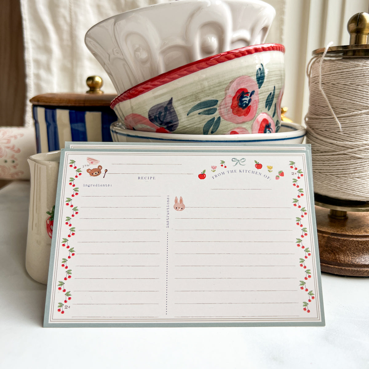 Cherry Border Recipe Cards | Set of ten