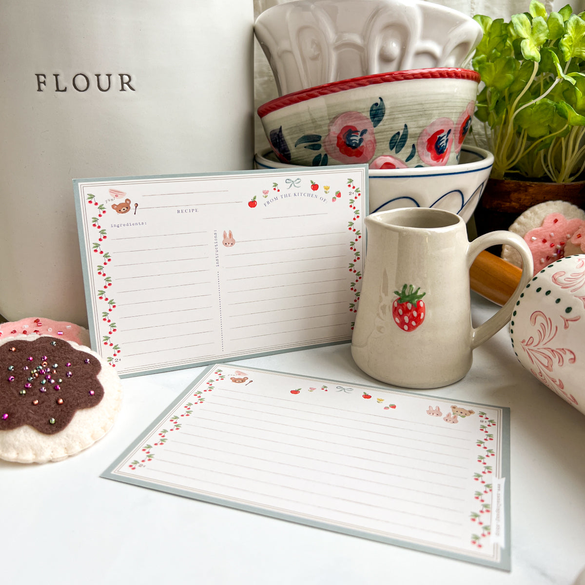 Cherry Border Recipe Cards | Set of ten