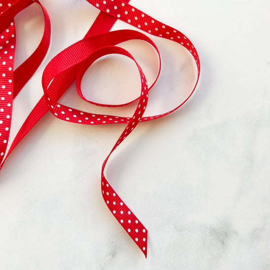 Red White Polka Dot Ribbon - nanaCompany Wooden Bobbin