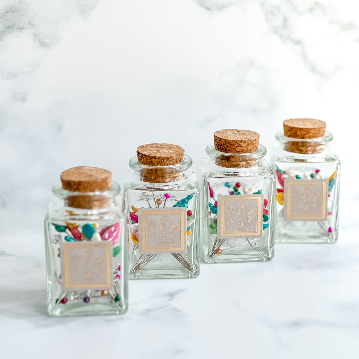 Colorful Sewing Pin collection | Decorative Glass Cork Bottle No.5
