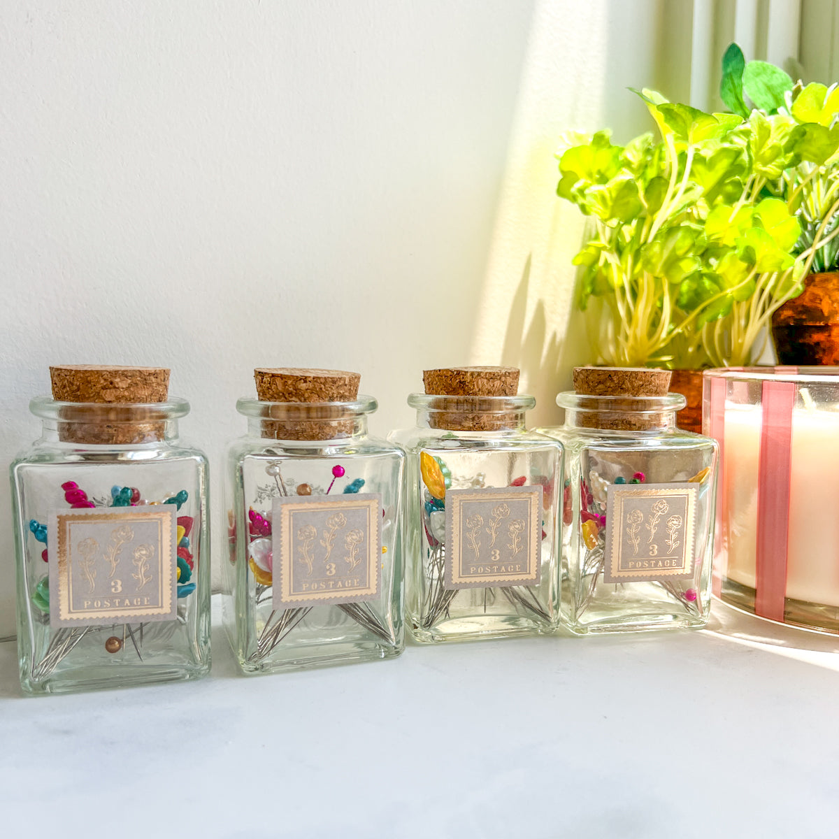 Colorful Sewing Pin collection | Decorative Glass Cork Bottle No.5