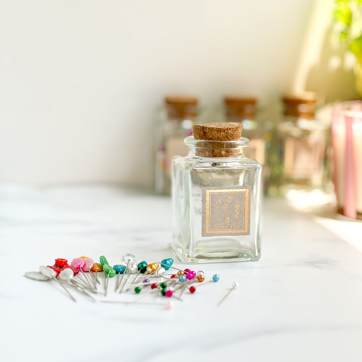 Colorful Sewing Pin collection | Decorative Glass Cork Bottle No.5