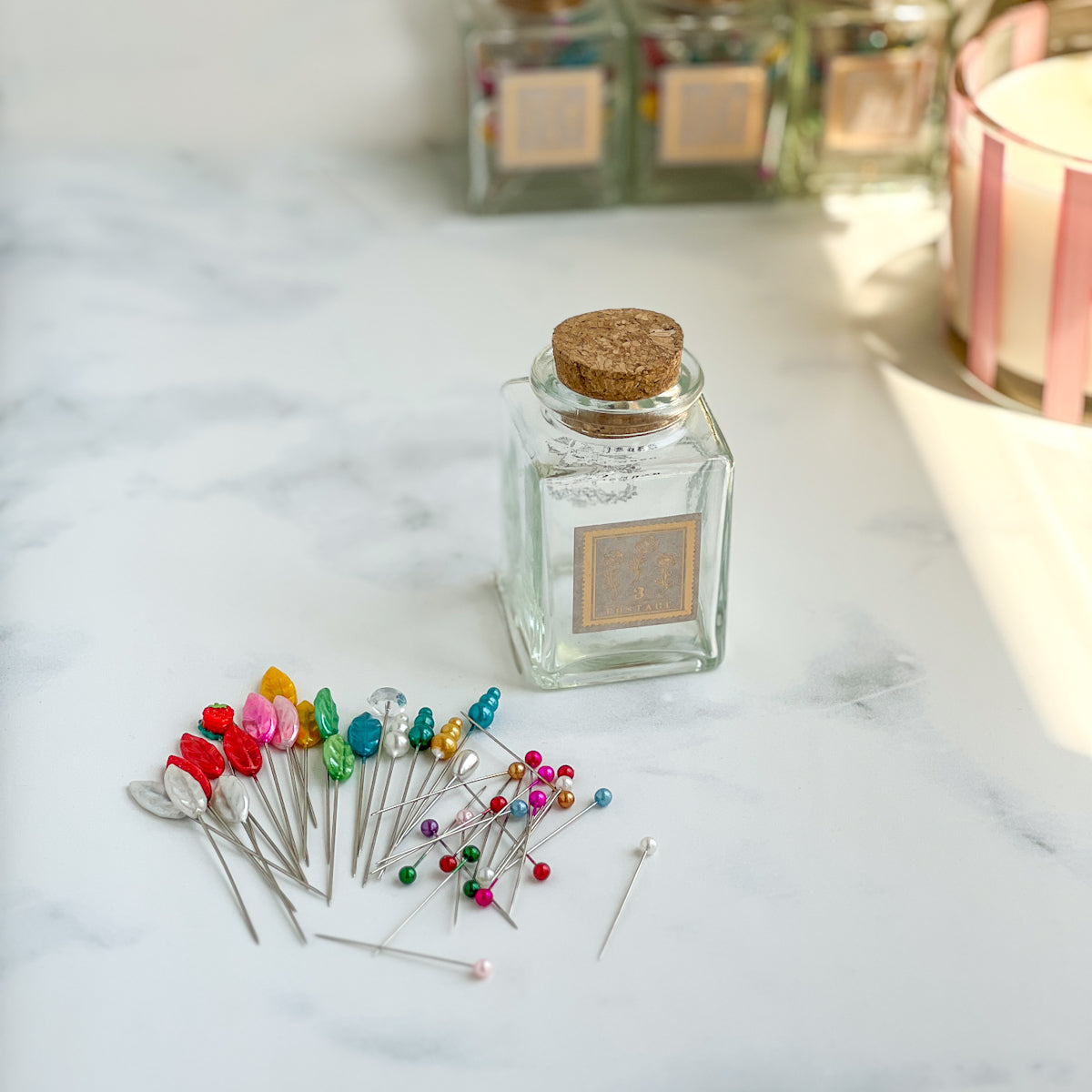 Colorful Sewing Pin collection | Decorative Glass Cork Bottle No.5