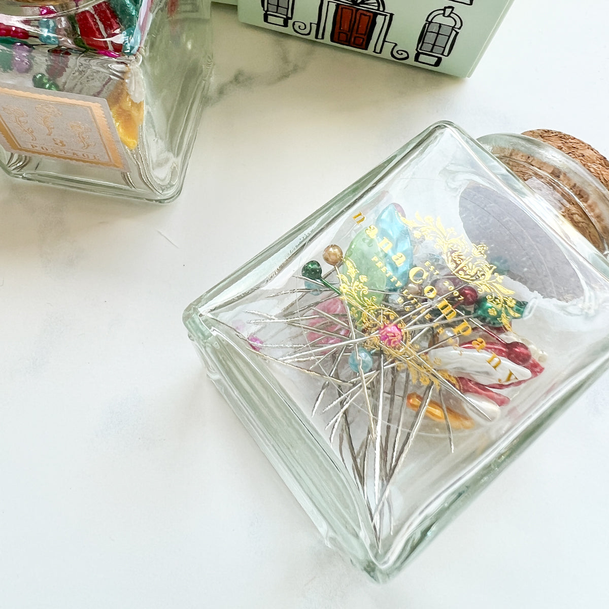 Colorful Sewing Pin collection | Decorative Glass Cork Bottle No.5