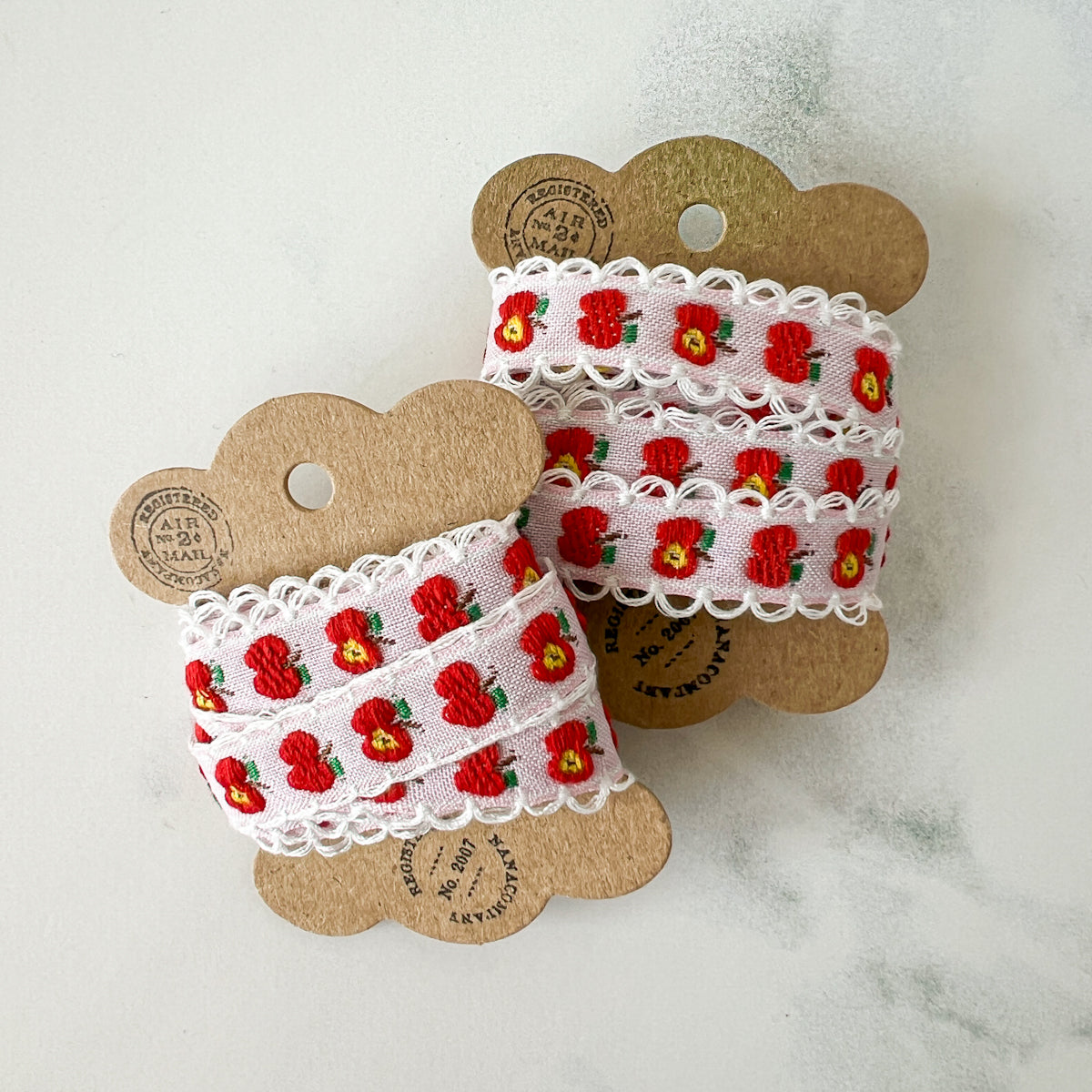 Delicious Red Apple Scalloped Border Woven Ribbon | 1 yard