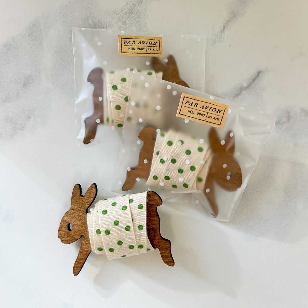 Dots of Green Cotton Ribbon Bunny Bobbin | 1 yard