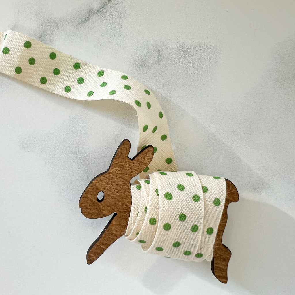Dots of Green Cotton Ribbon Bunny Bobbin | 1 yard