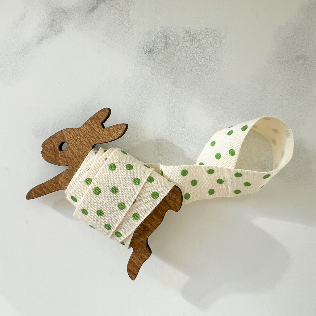 Dots of Green Cotton Ribbon Bunny Bobbin | 1 yard