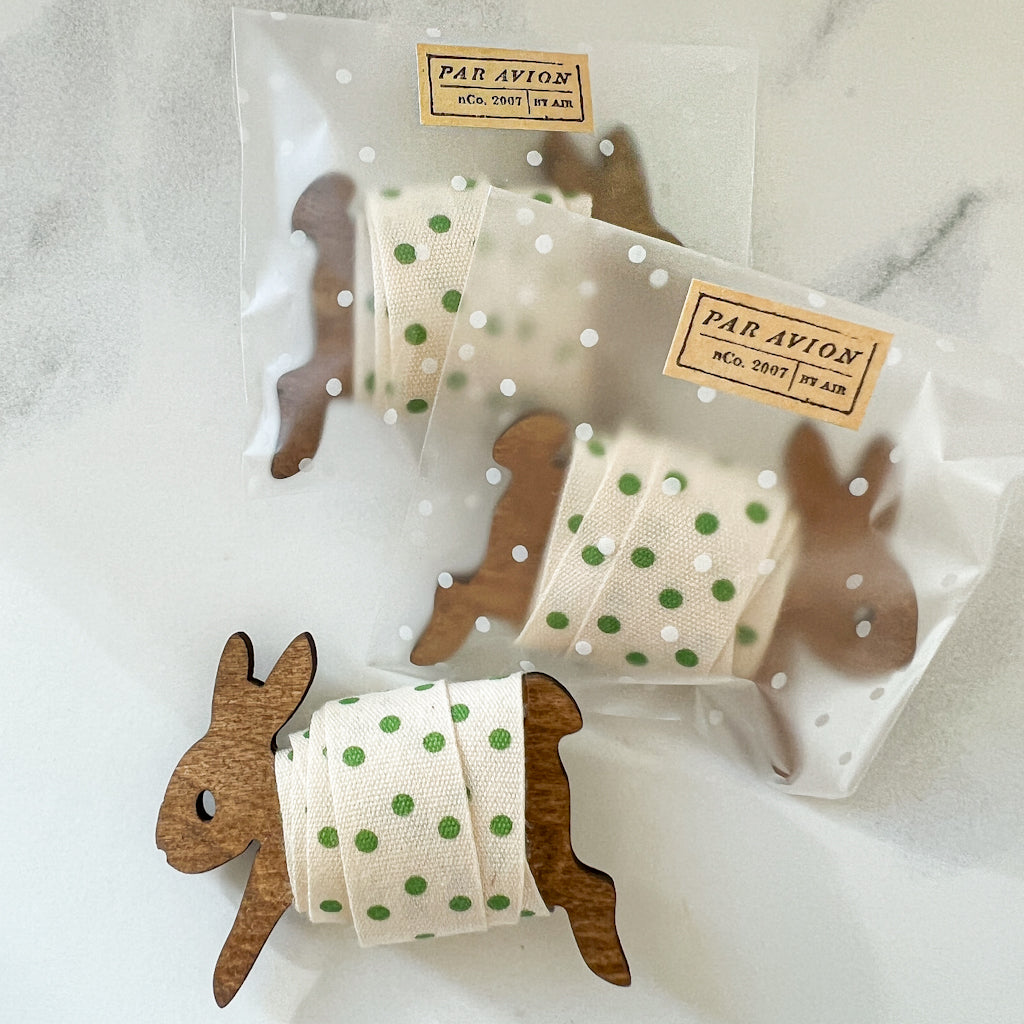 Dots of Green Cotton Ribbon Bunny Bobbin | 1 yard