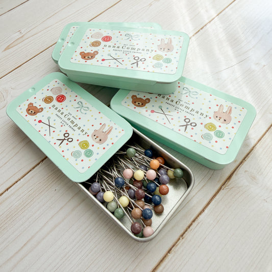 Limited Edition Glass Head Pins in nanaCompany Mint Green Tin | Choose Pin Color
