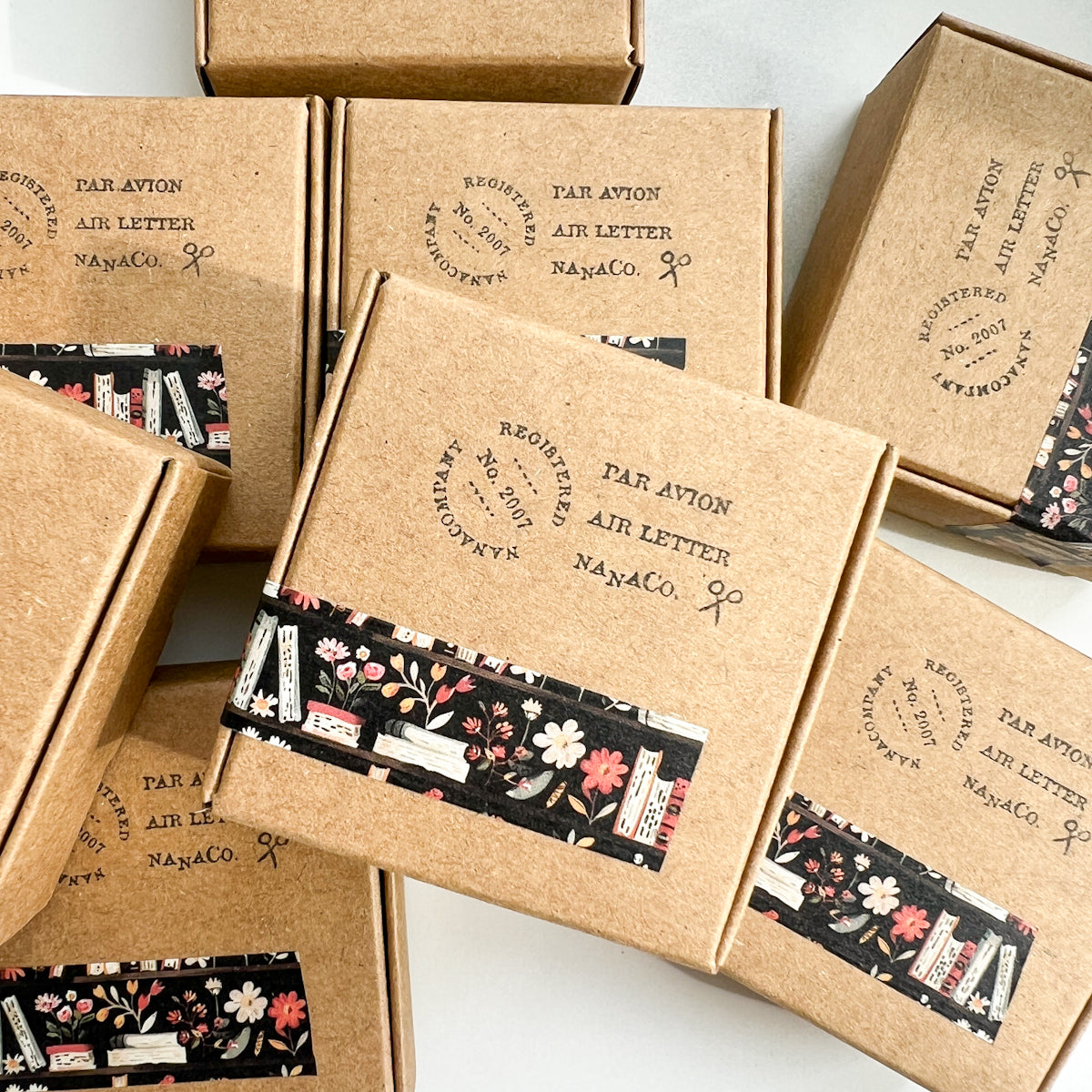 Floral Books on Black Washi Tape | Long roll