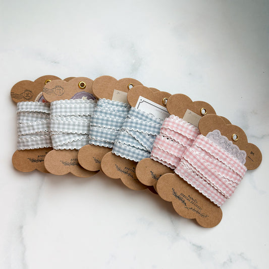 Gingham Trim with Scalloped Edge on nanaCompany Ribbon Card | Choose Color