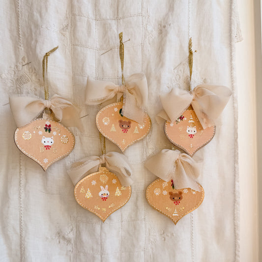 Golden Holiday Christmas Hand-Painted Wood Tag Gift Topper Ornaments - Choose Style No.18-27