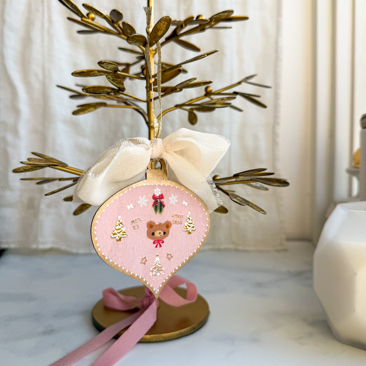Golden Holiday Christmas Hand-Painted Wood Tag Gift Topper Ornaments - Choose Style No.18-27
