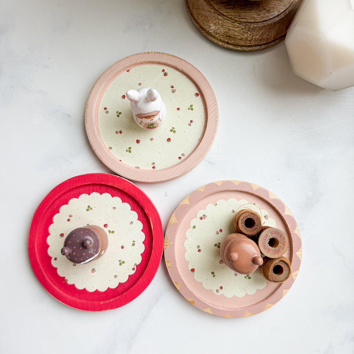 Hand Painted Strawberry & Cherry Thread Spool Wood Tray | Choose style