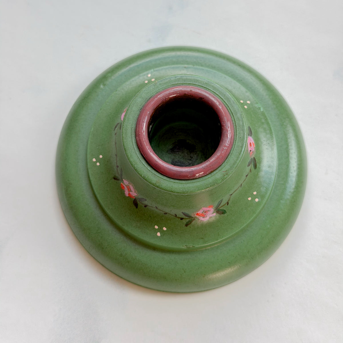 Hand Painted Green Cottage Core Aesthetic Candle Holder