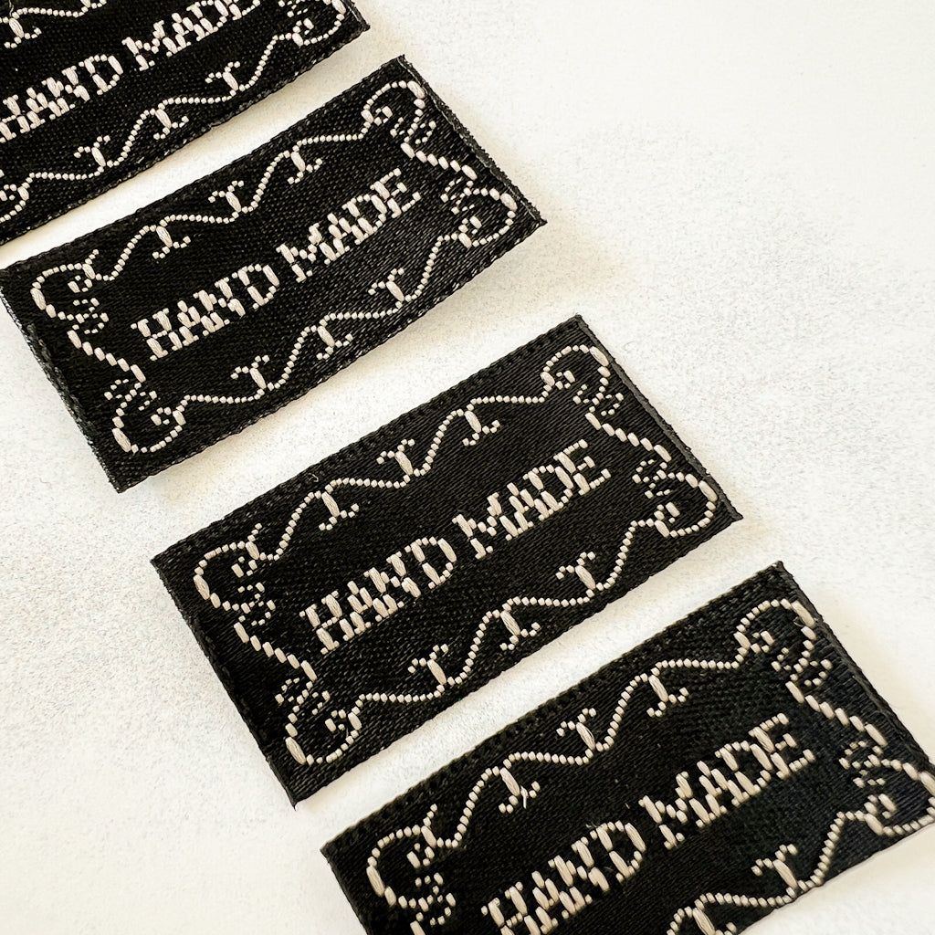 Handmade Scroll Black Woven Labels | set of 4