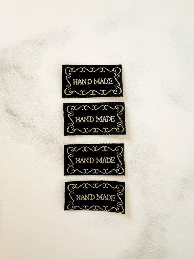 Handmade Scroll Black Woven Labels | set of 4