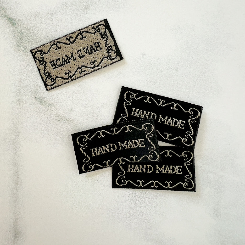 Handmade Scroll Black Woven Labels | set of 4