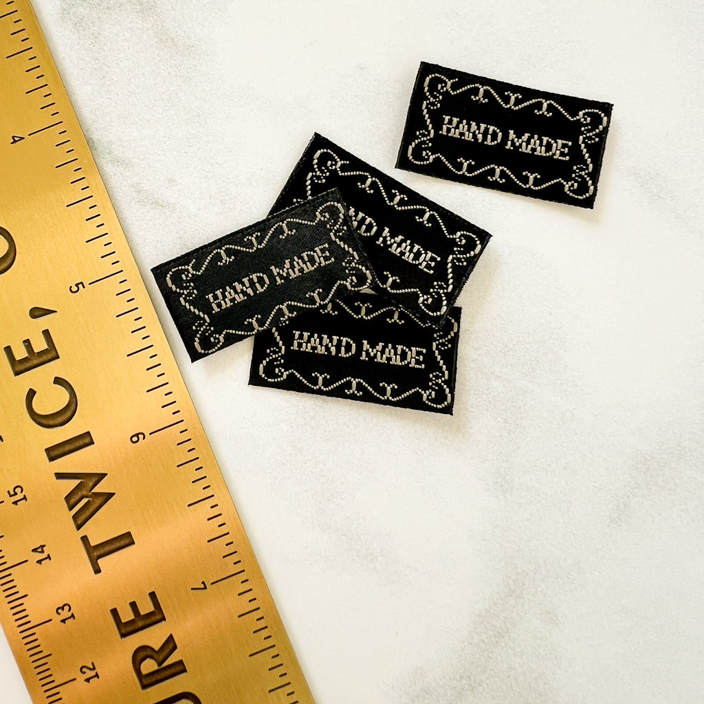 Handmade Scroll Black Woven Labels | set of 4