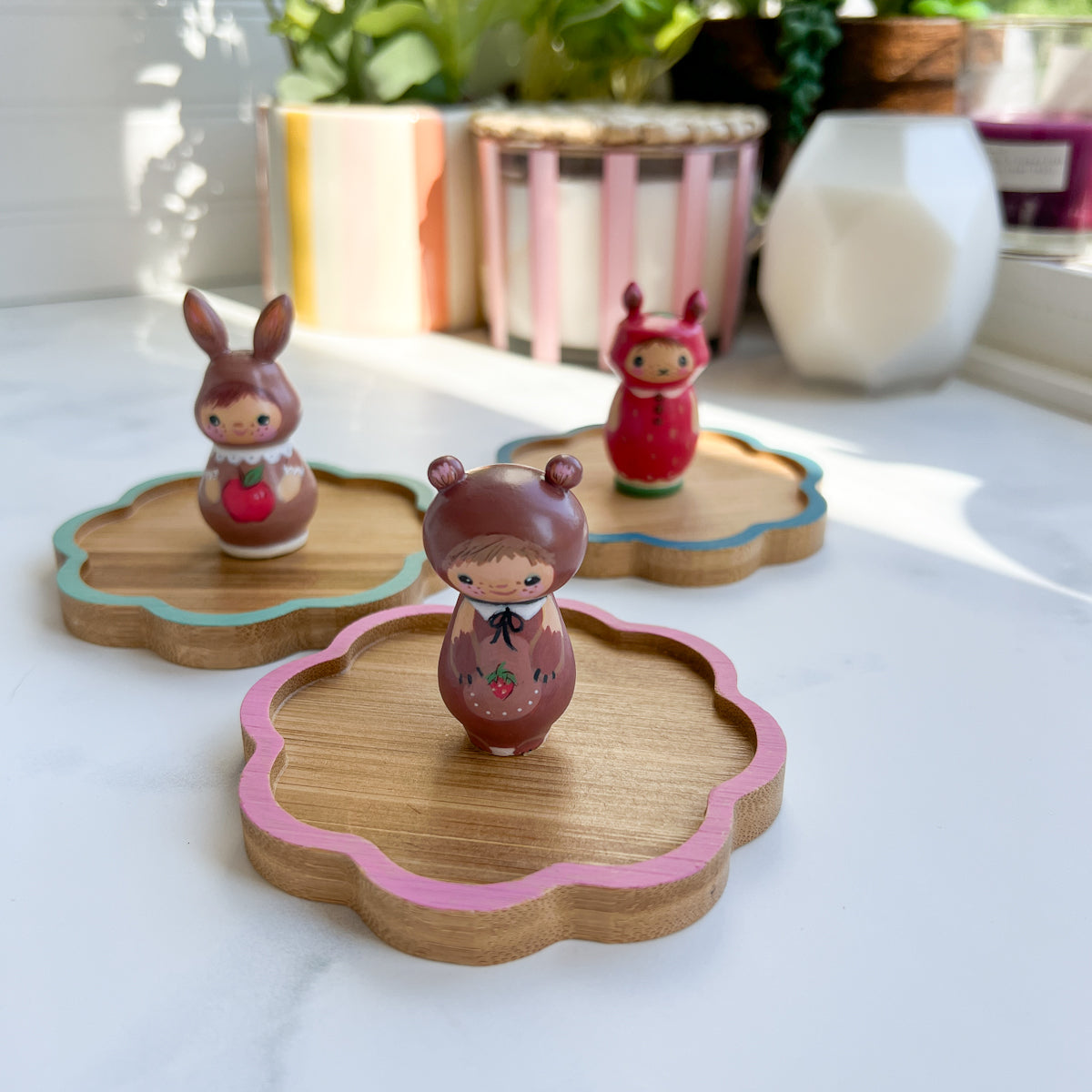 Hand Painted Cute Critter Thread Spool Wood Tray | Choose Style