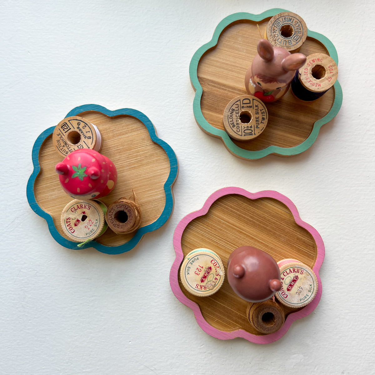 Hand Painted Cute Critter Thread Spool Wood Tray | Choose Style