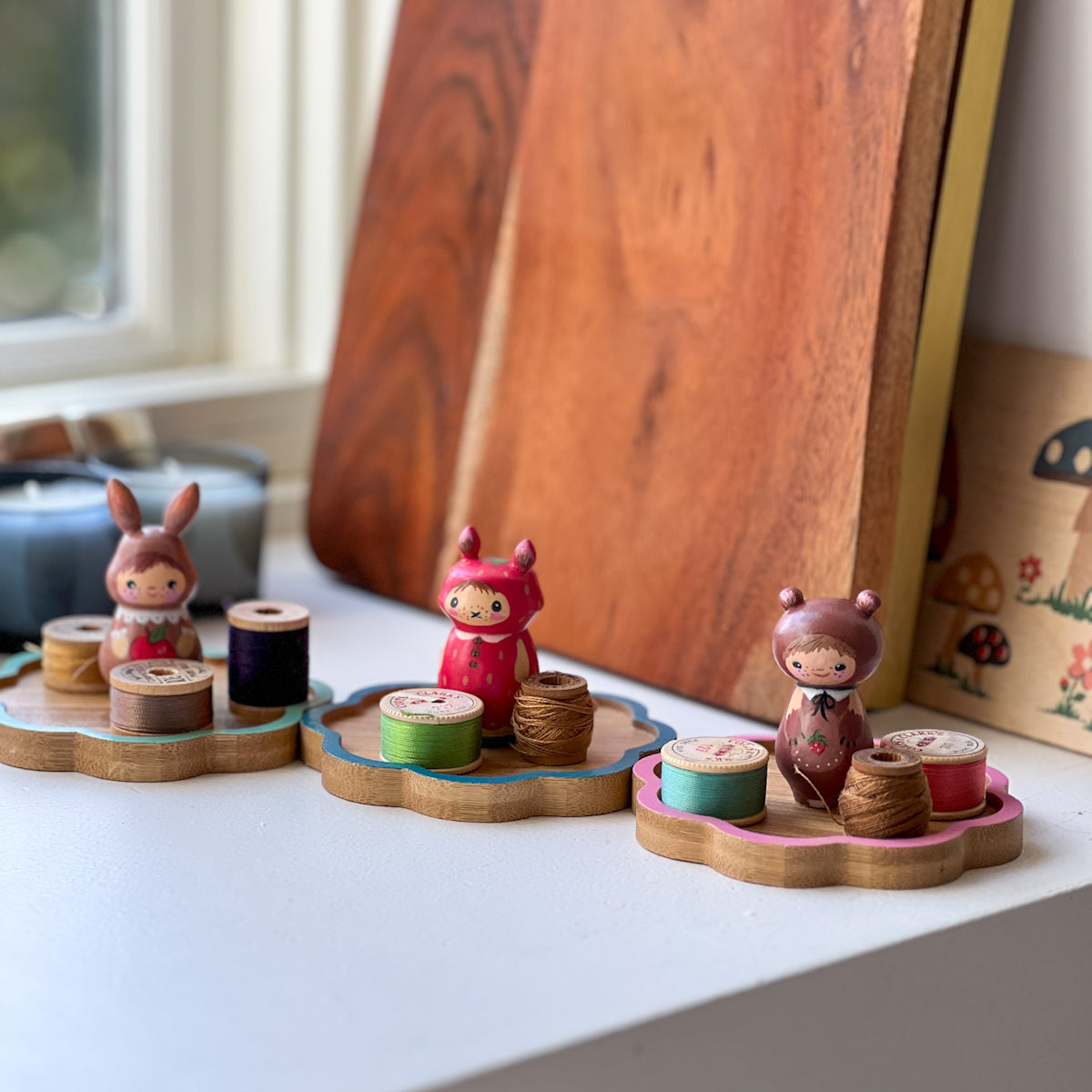 Hand Painted Cute Critter Thread Spool Wood Tray | Choose Style
