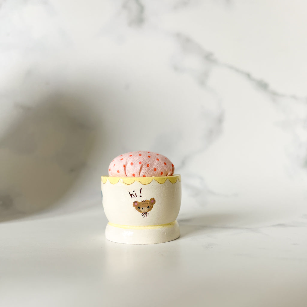 Hand Painted Wood Egg Cup Pin Cushion | No.3