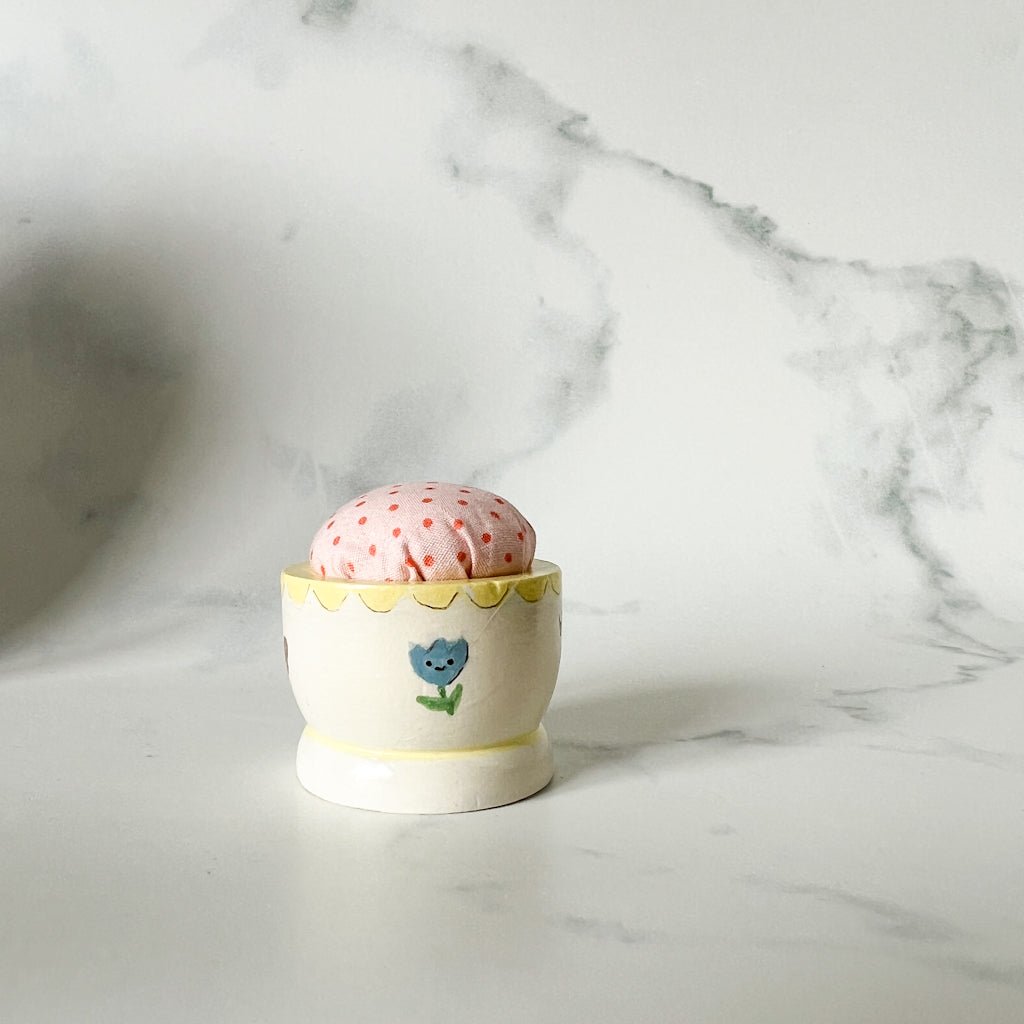 Hand Painted Wood Egg Cup Pin Cushion | No.3