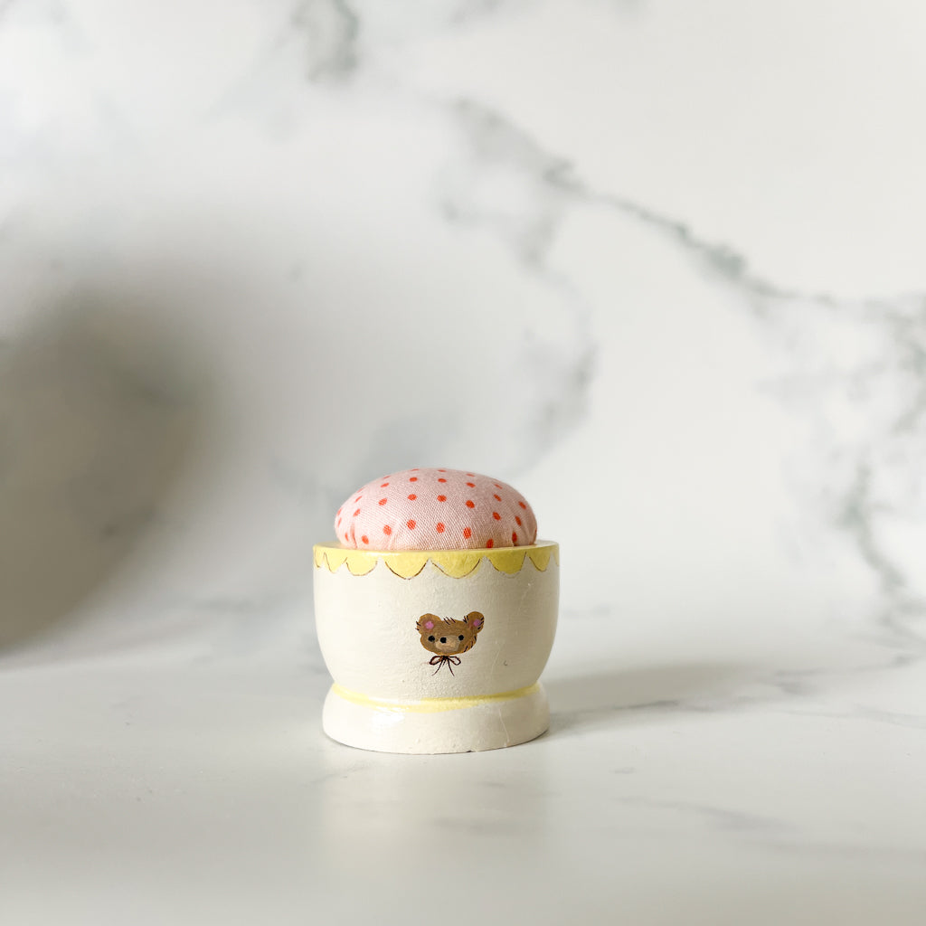 Hand Painted Wood Egg Cup Pin Cushion | No.3