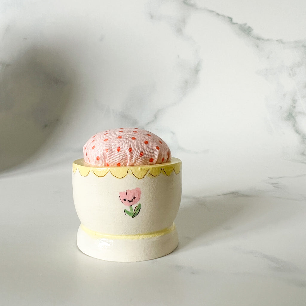 Hand Painted Wood Egg Cup Pin Cushion | No.3