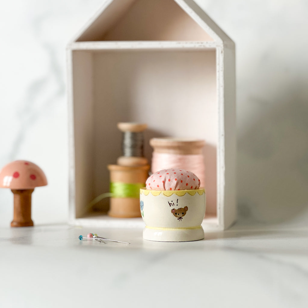 Hand Painted Wood Egg Cup Pin Cushion | No.3