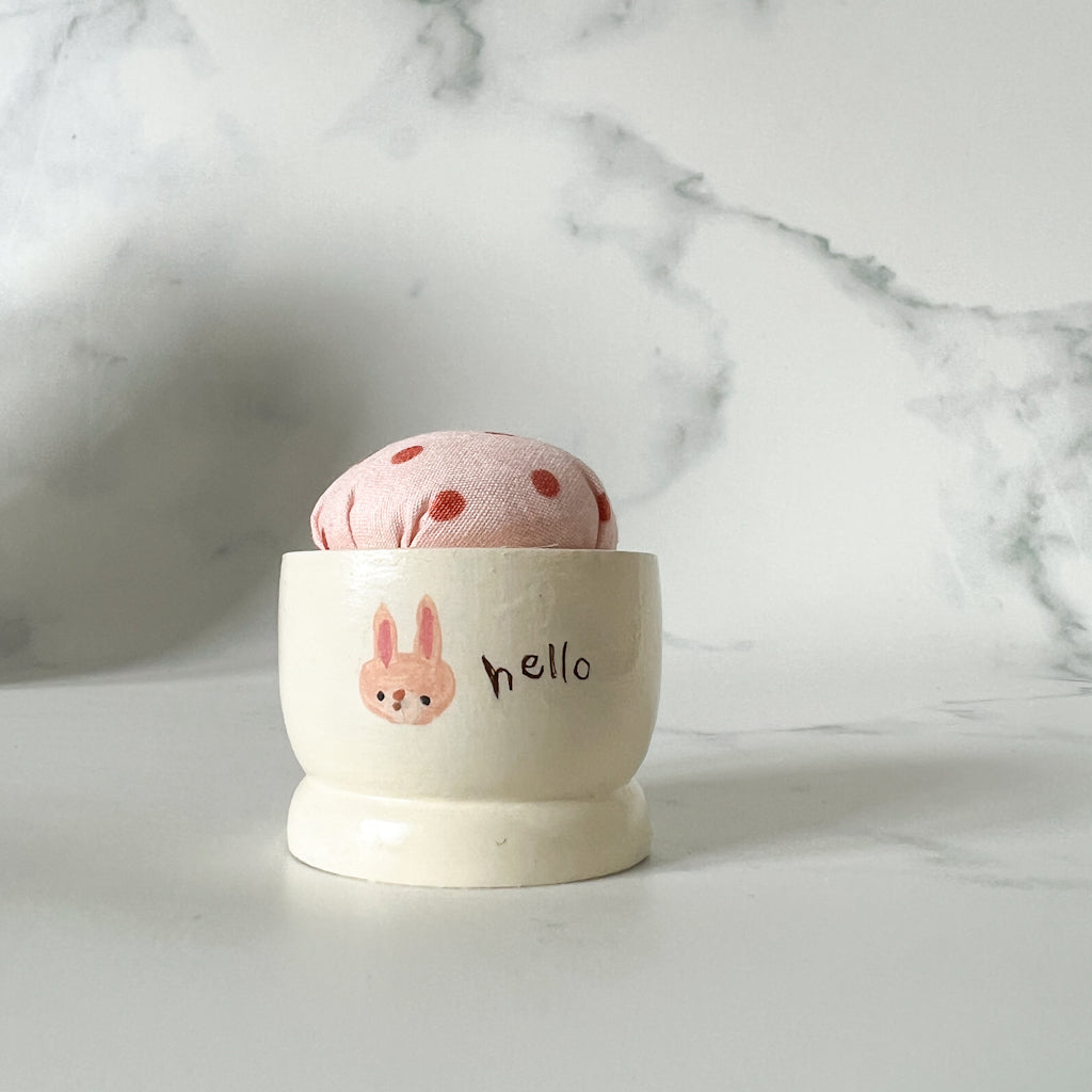 Hand Painted Wood Egg Cup Pin Cushion | No.7