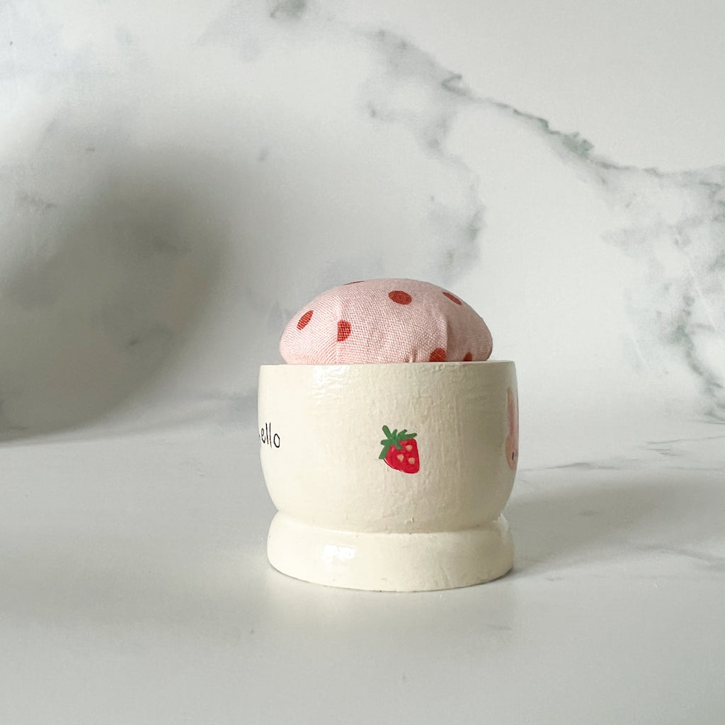 Hand Painted Wood Egg Cup Pin Cushion | No.7