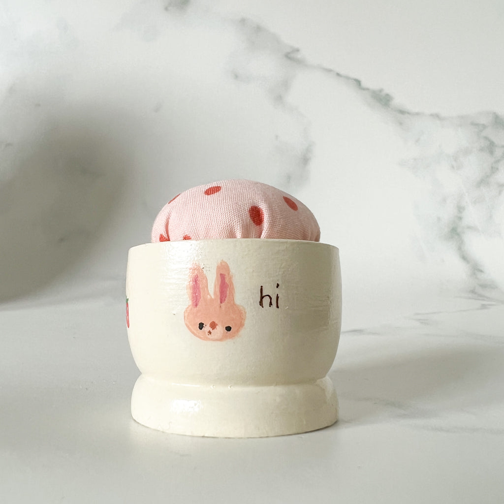Hand Painted Wood Egg Cup Pin Cushion | No.7