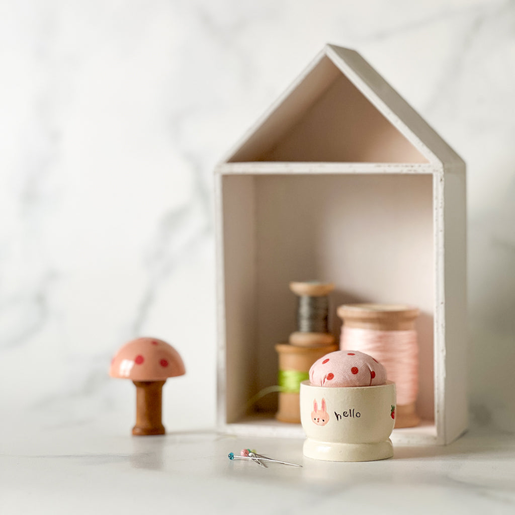 Hand Painted Wood Egg Cup Pin Cushion | No.7