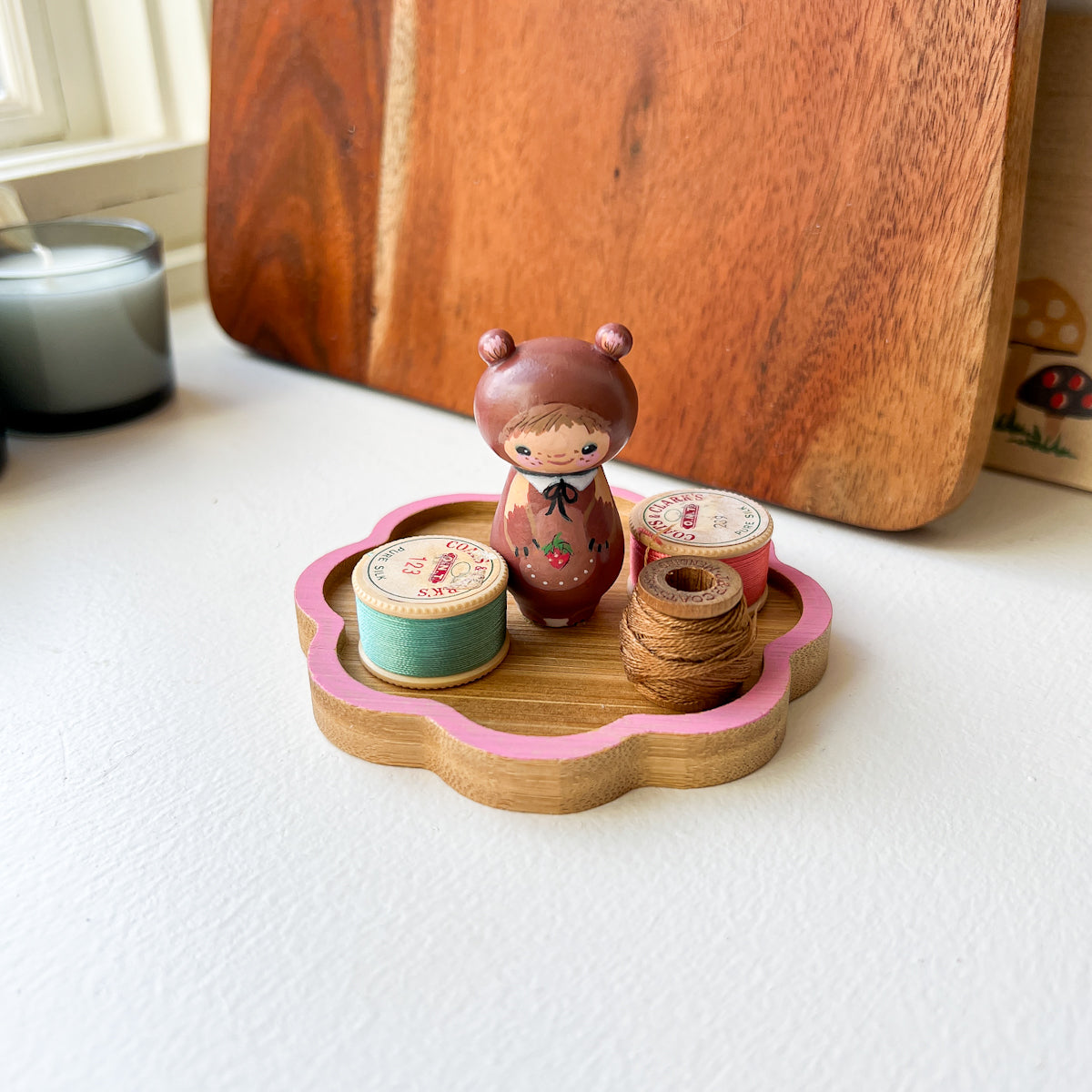 Hand Painted Cute Critter Thread Spool Wood Tray | Choose Style