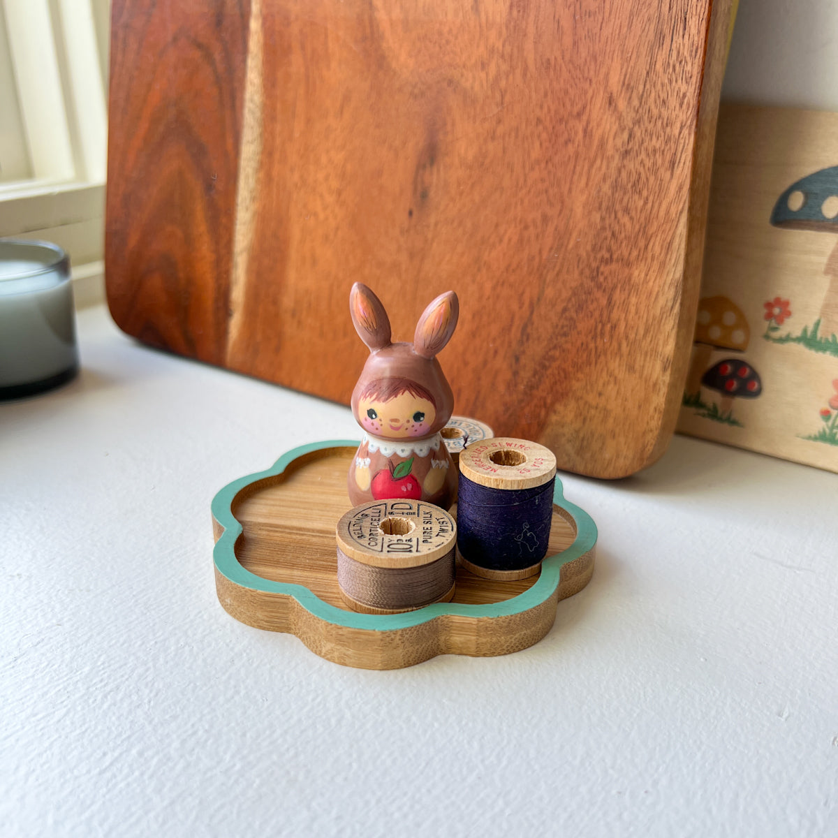 Hand Painted Cute Critter Thread Spool Wood Tray | Choose Style
