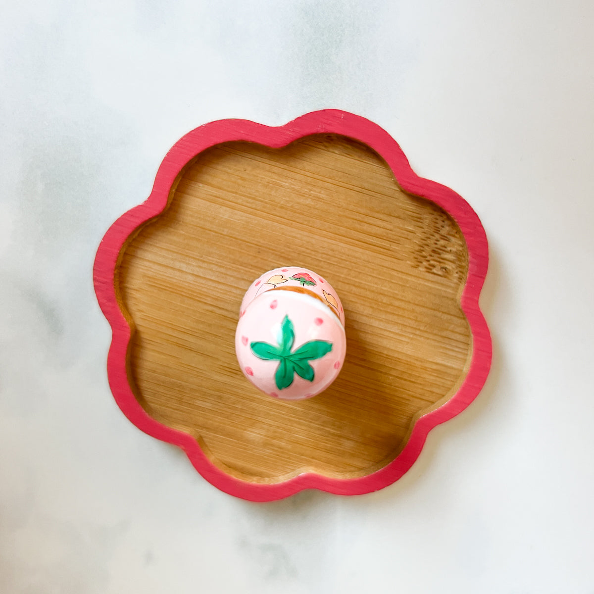 Hand Painted Strawberry Girl Thread Spool Wood Tray | Choose No.27, 28, 29