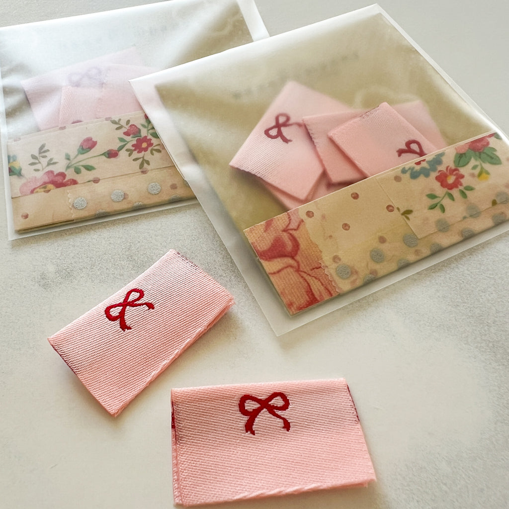 Handmade Red Bow woven folded labels | set of 4 labels